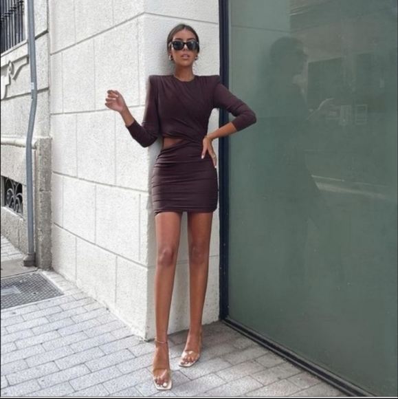 Zara Draped Brown Mini Dress NWT - Picture 8 of 15